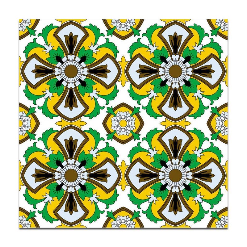 300x300mm Green Ochre Ornamental Repeat Tiles TQ39-CN33D07