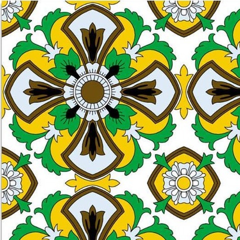 300x300mm Green Ochre Ornamental Repeat Tiles TQ39-CN33D07