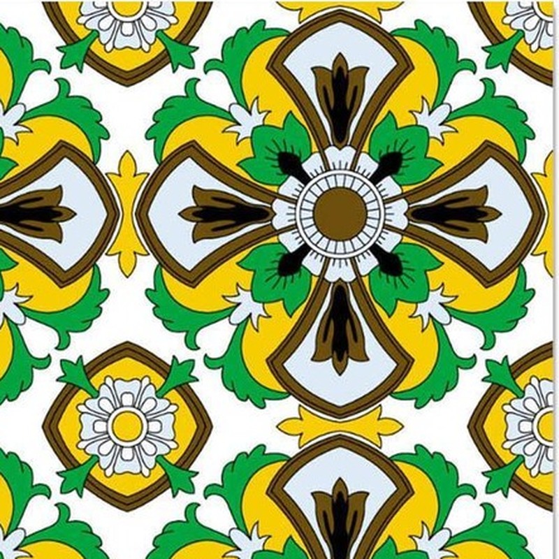 300x300mm Green Ochre Ornamental Repeat Tiles TQ39-CN33D07