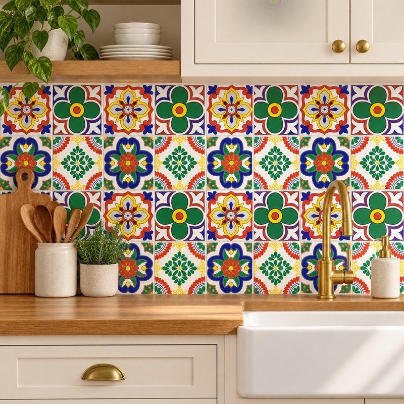 300x300mm Multicolour Floral Patchwork Tiles TQ39-CN33D08