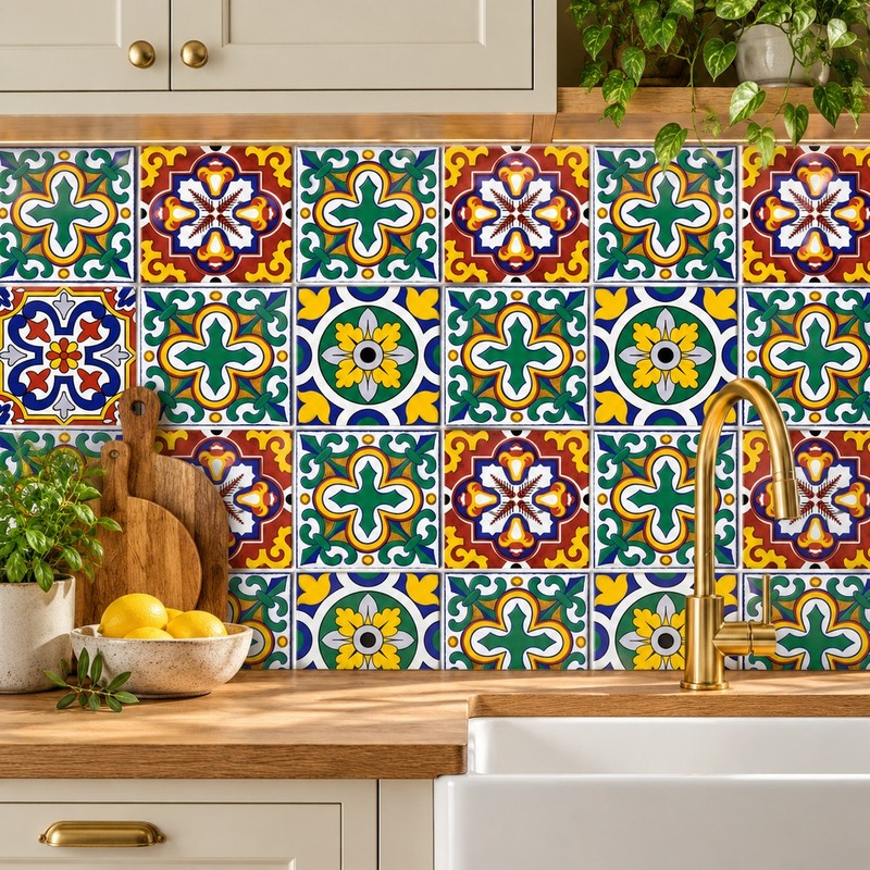 300x300mm Multicolour Ornamental Patchwork Tiles TQ39-CN33D09