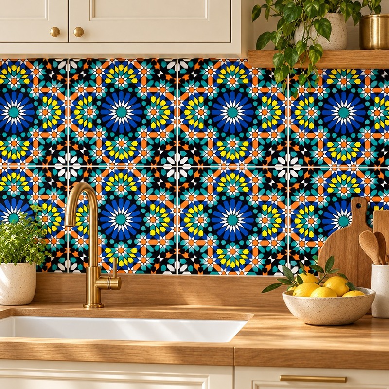 300x300mm Blue Multicolour Mosaic Star Tiles TQ39-CN33D11
