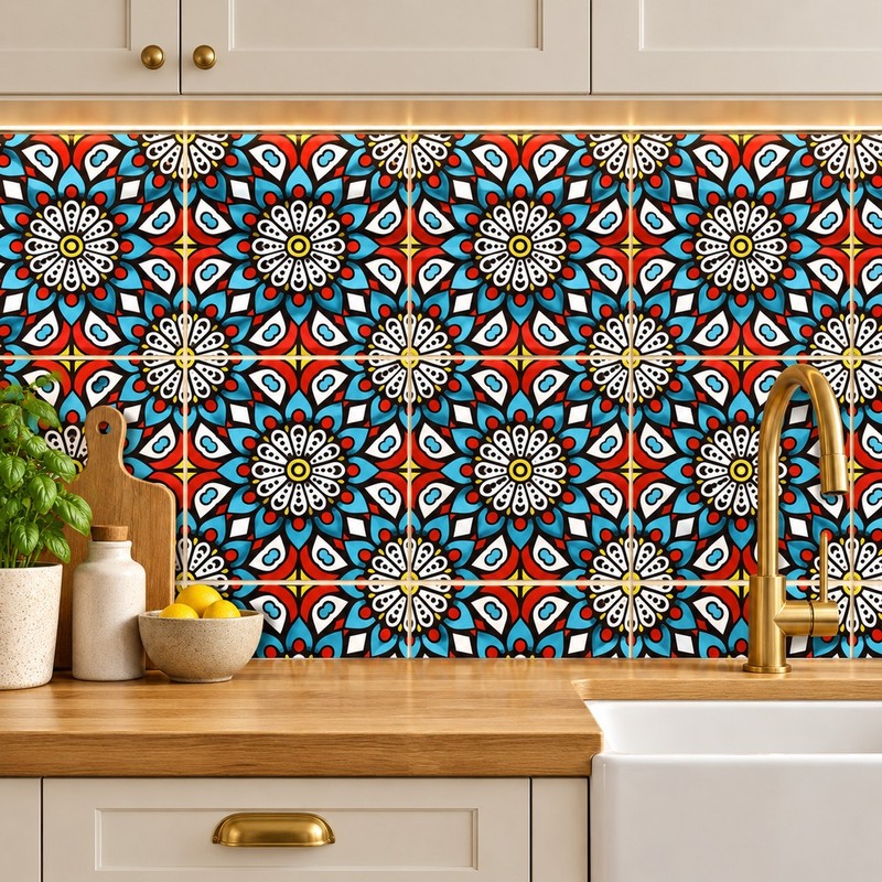 300x300mm Multicolour Floral Rosette Tiles TQ39-CN33D14