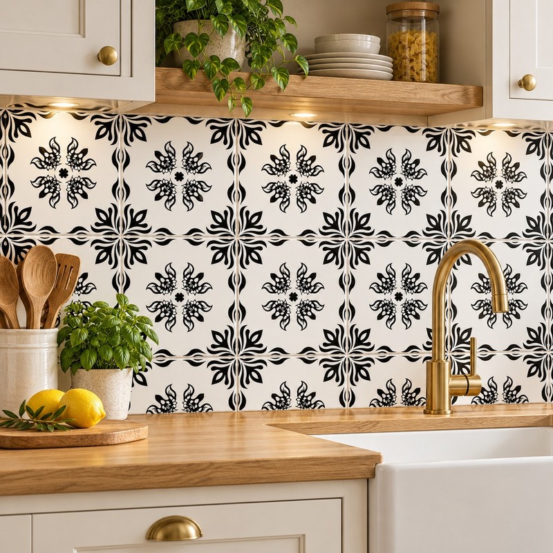 300x300mm Black White Floral Tiles TQ39-CN33D15