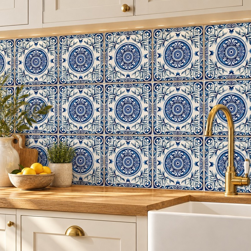 300x300mm Blue White Floral Medallion Tiles TQ39-CN33D16