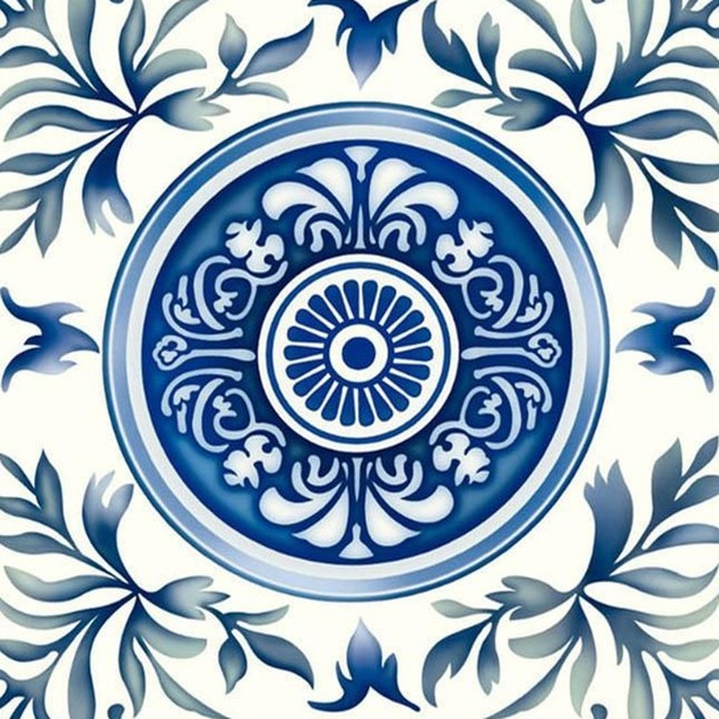 300x300mm Blue White Floral Medallion Tiles TQ39-CN33D16