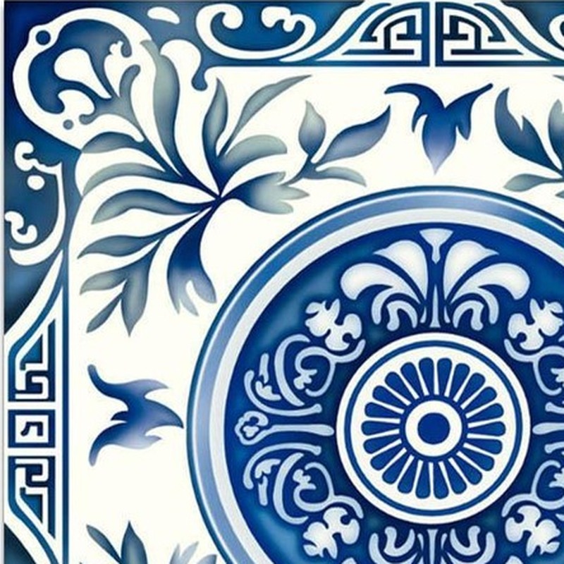 300x300mm Blue White Floral Medallion Tiles TQ39-CN33D16