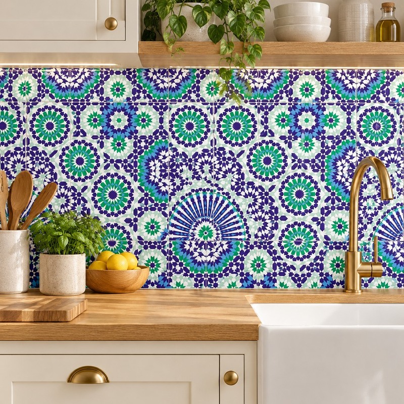 300x300mm Blue Green Mosaic Medallion Tiles TQ39-CN33D18