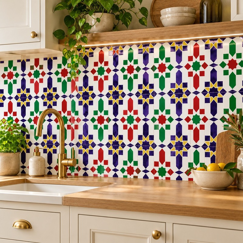 300x300mm Multicolour Geometric Grid Tiles TQ39-CN33D19