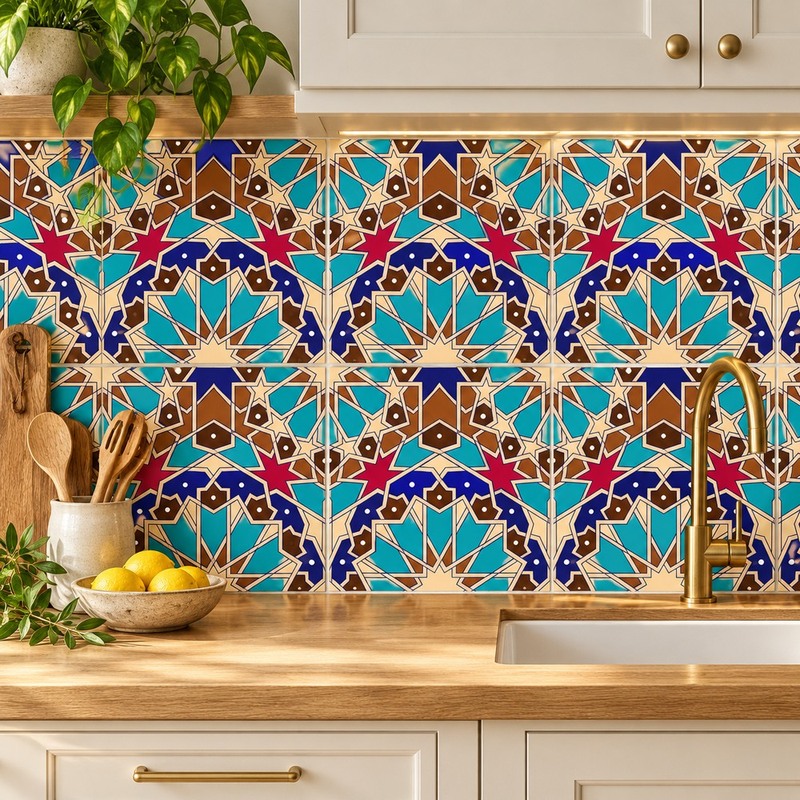 300x300mm Multicolour Geometric Star Tiles TQ39-CN33d20