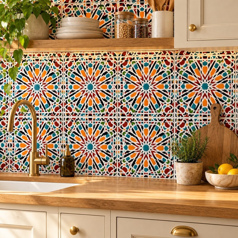 300x300mm Multicolour Mosaic Star Tiles TQ39-CN33D21