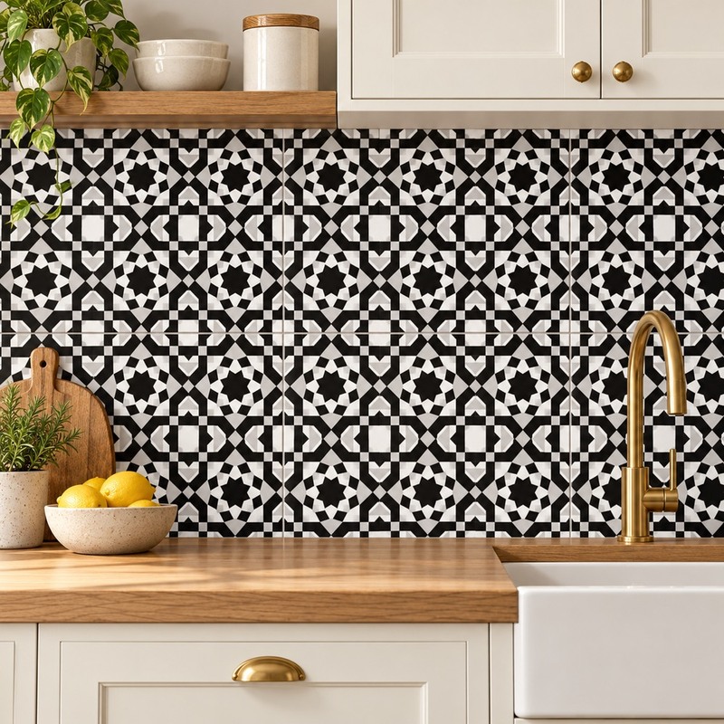 300x300mm Black White Mosaic Geometry Tiles TQ39-CN33D23