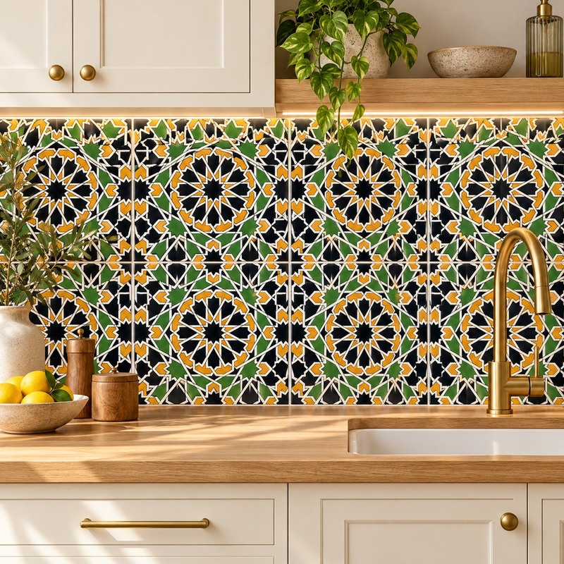 300x300mm Multicolour Mosaic Rosette Tiles TQ39-CN33D26