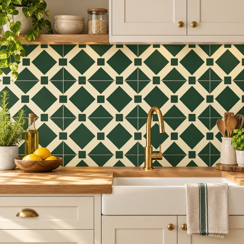 300x300mm Green Cream Diamond Grid Tiles TQ39-CN33D27