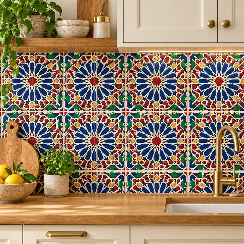 300x300mm Blue Cream Star Geometry Tiles TQ39-CN33D29