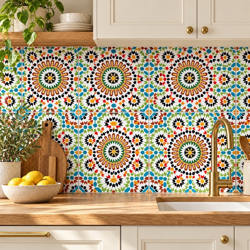 300x300mm Multicolour Floral Rosette Tiles TQ39-CN33D30