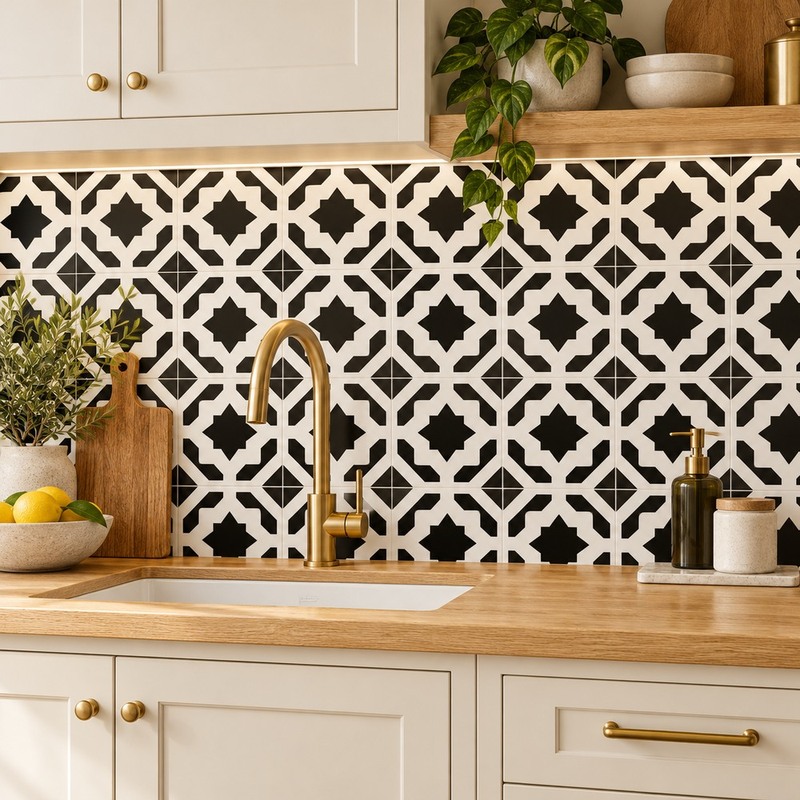 300x300mm Black White Geometric Cross Tiles TQ39-CN33D33
