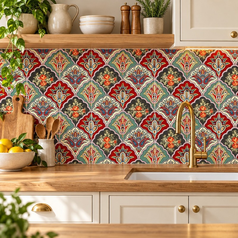 300x300mm Multicolour Floral Paisley Tiles TQ39-CN33D35