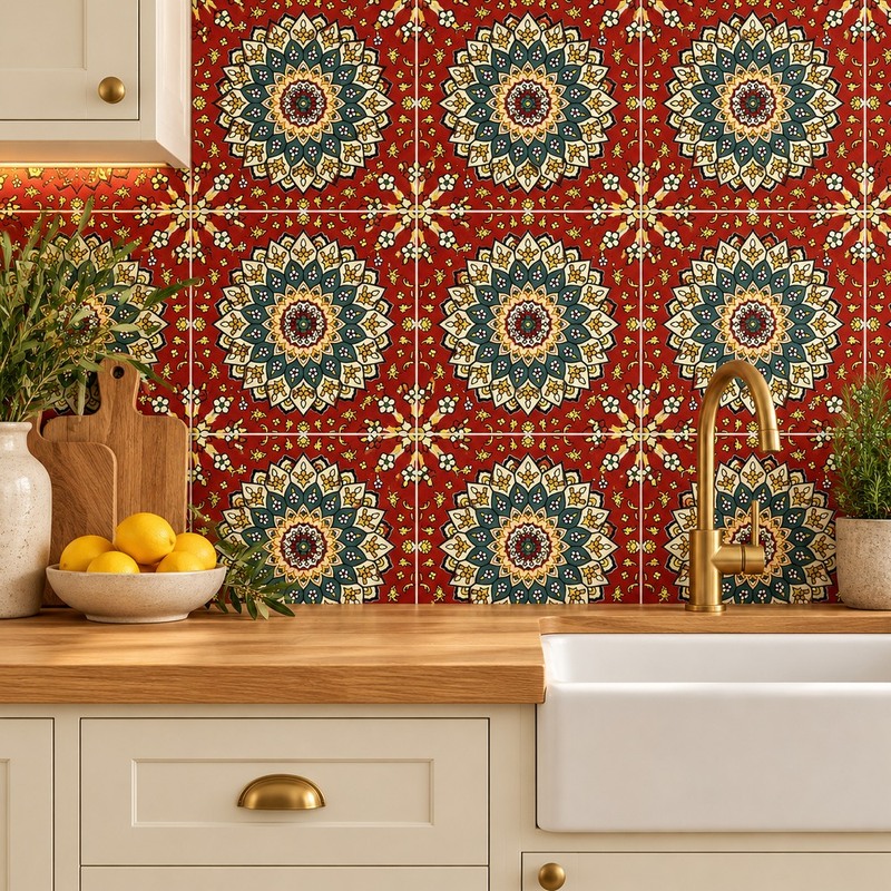 300x300mm Red Ornamental Medallion Tiles TQ39-CN33D36