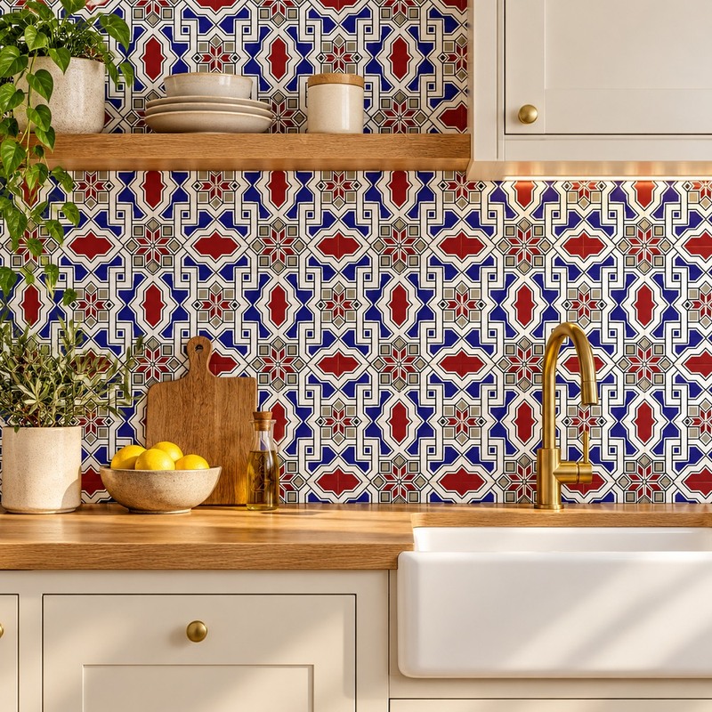 300x300mm Blue White Interlaced Geometry Tiles TQ39-CN33D40