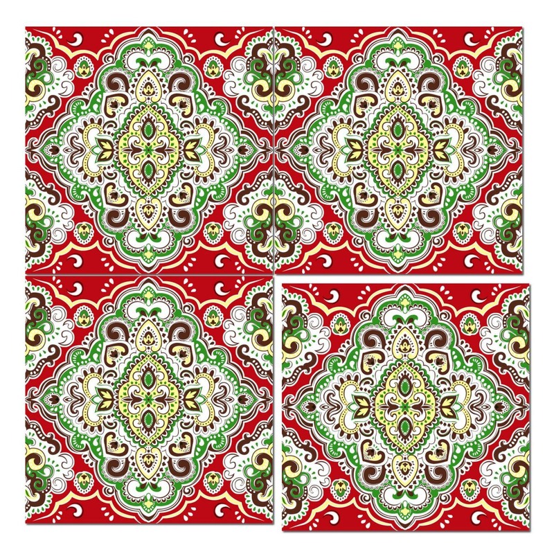 300x300mm Green Red Ornamental Repeat Tiles TQ39-CN33D42