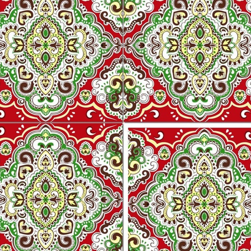 300x300mm Green Red Ornamental Repeat Tiles TQ39-CN33D42