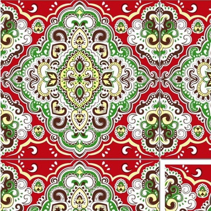 300x300mm Green Red Ornamental Repeat Tiles TQ39-CN33D42