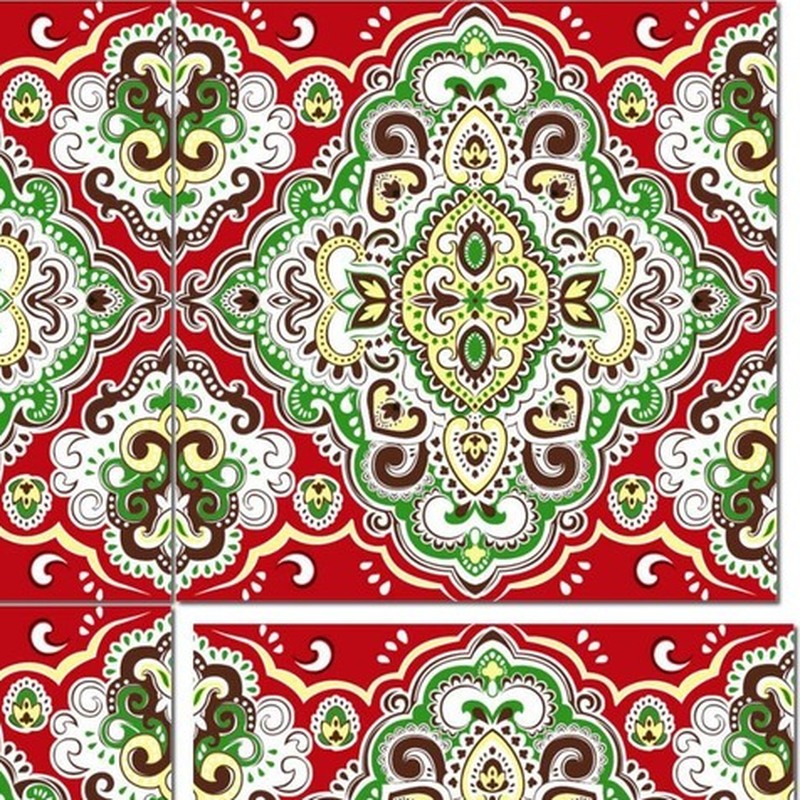 300x300mm Green Red Ornamental Repeat Tiles TQ39-CN33D42