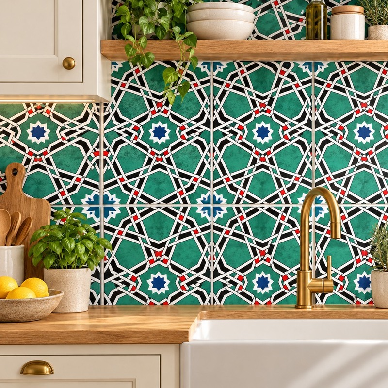 300x300mm Green White Angular Lattice Tiles TQ39-CN33D44