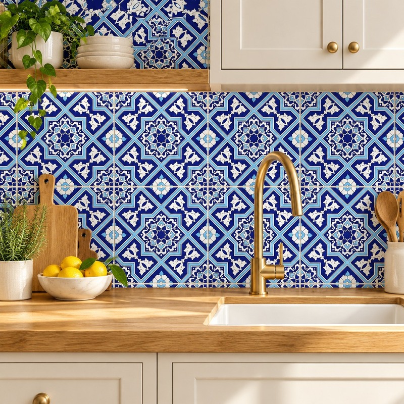 300x300mm Blue White Ornamental Cross Tiles TQ39-CN33D45