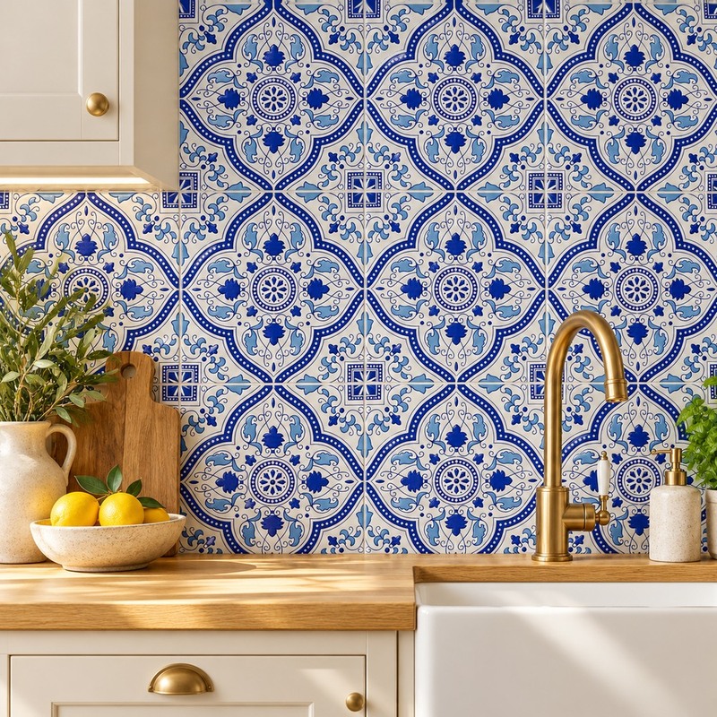 200x200mm Blue White Floral Medallion Tiles TQ39-MOSC19804