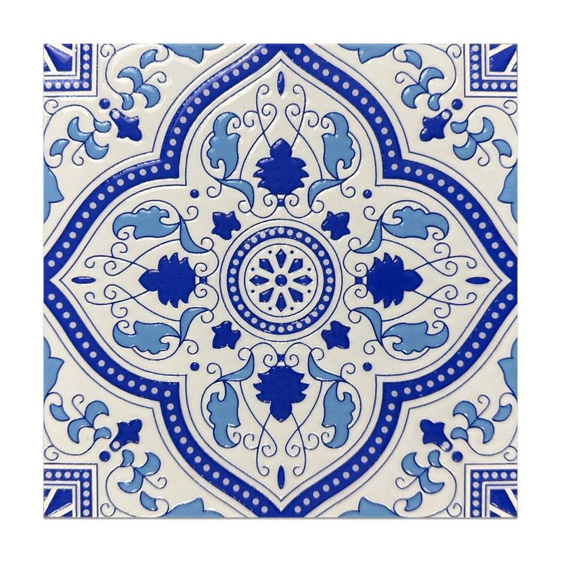 200x200mm Blue White Floral Medallion Tiles TQ39-MOSC19804