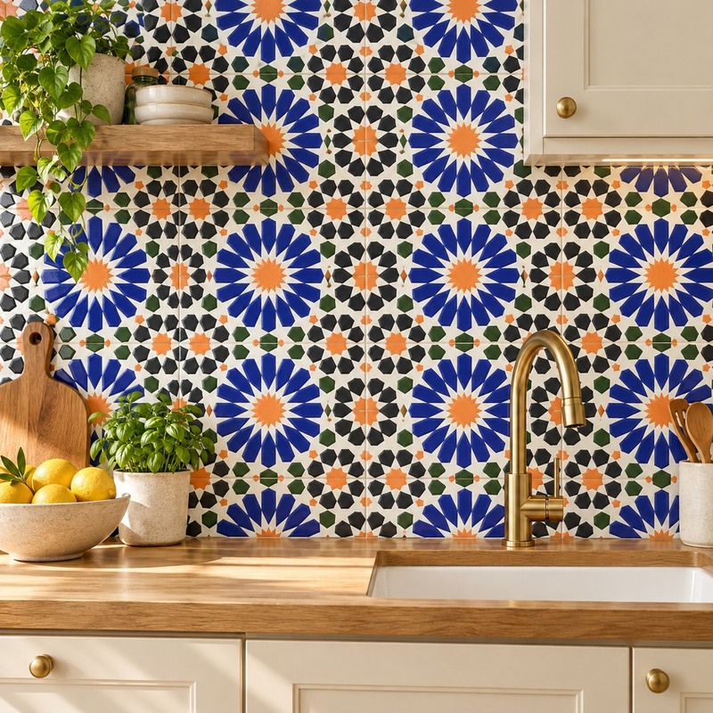 200x200mm Blue Multicolour Mosaic Star Tiles TQ39-MOSC198201