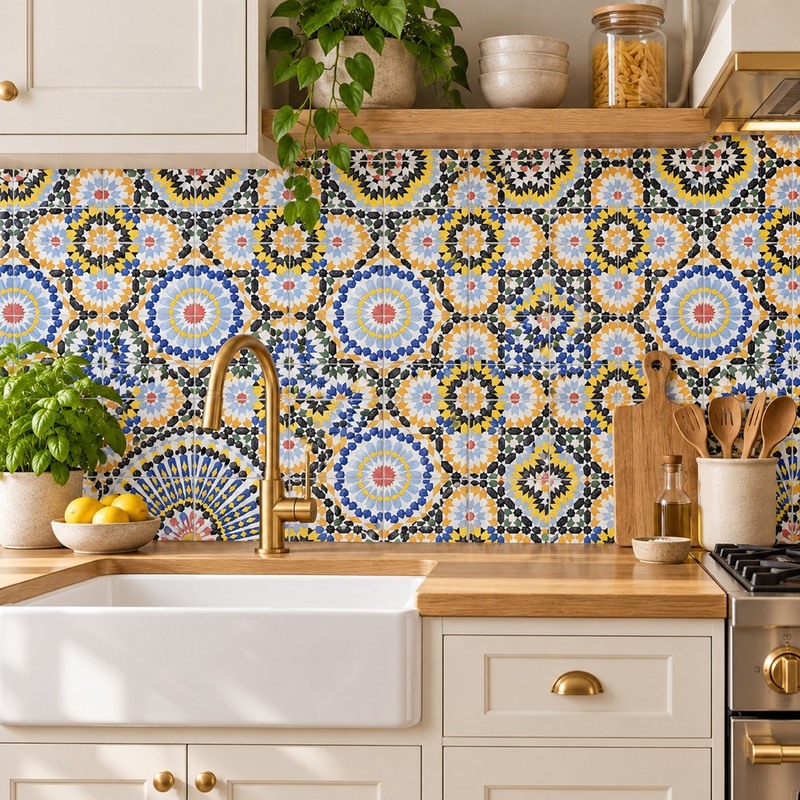 200x200mm Multicolour Mosaic Medallion Tiles TQ39-MOSC198202