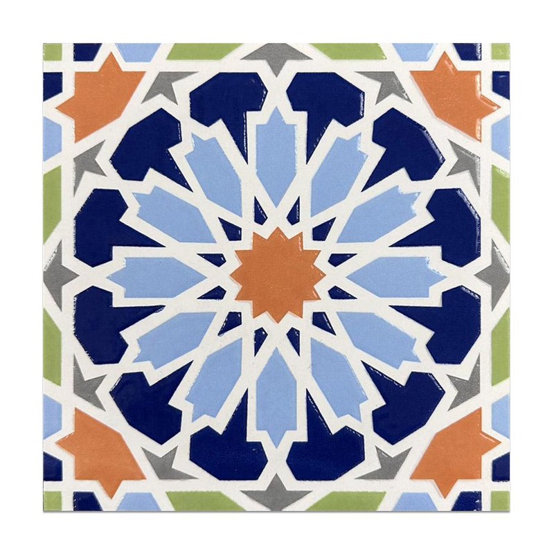 200x200mm Blue Multicolour Geometric Star Tiles TQ39-MOSC198203