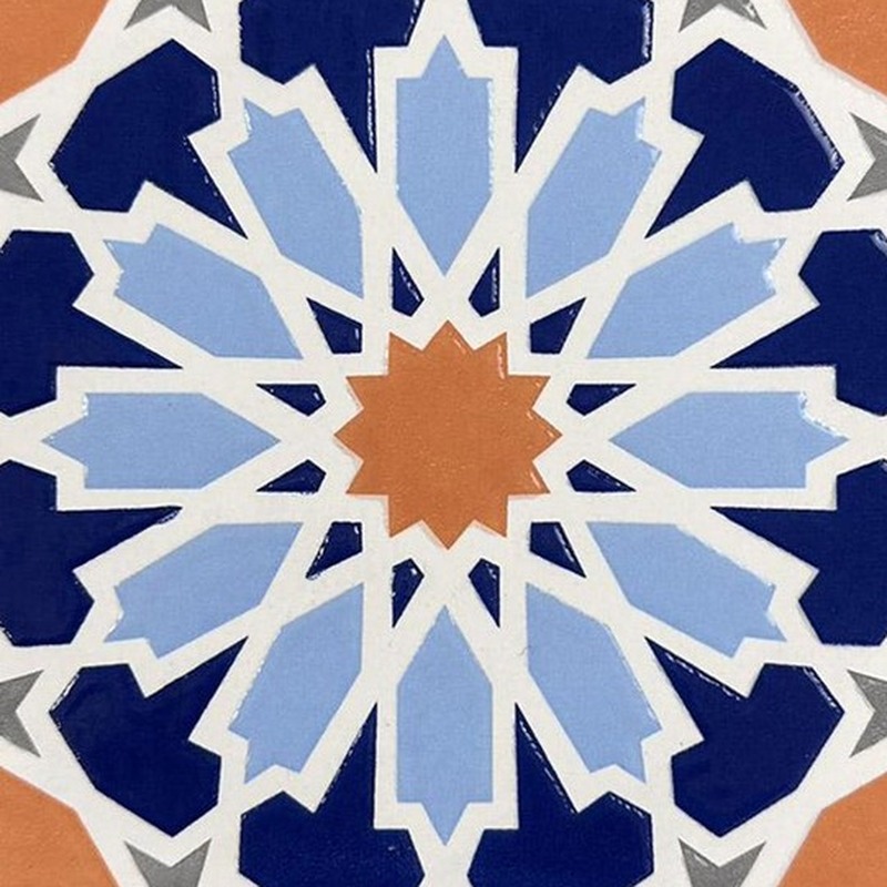 200x200mm Blue Multicolour Geometric Star Tiles TQ39-MOSC198203