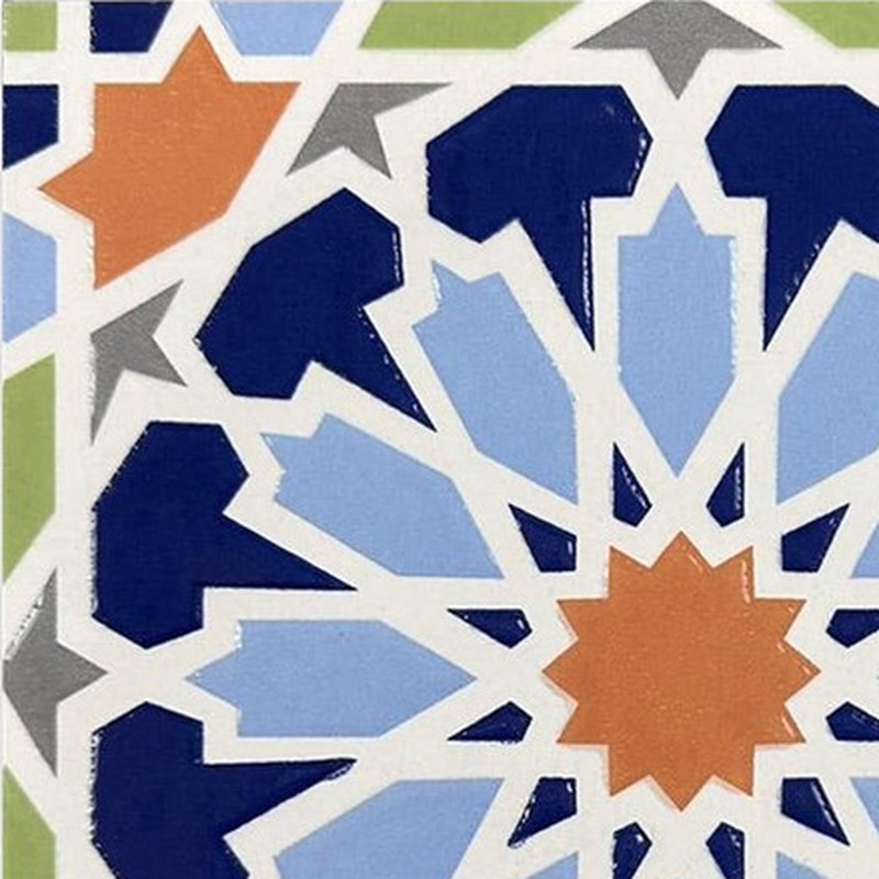 200x200mm Blue Multicolour Geometric Star Tiles TQ39-MOSC198203