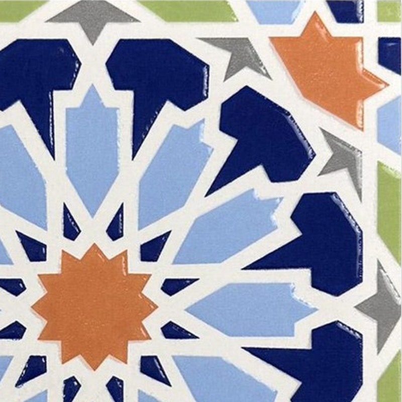 200x200mm Blue Multicolour Geometric Star Tiles TQ39-MOSC198203