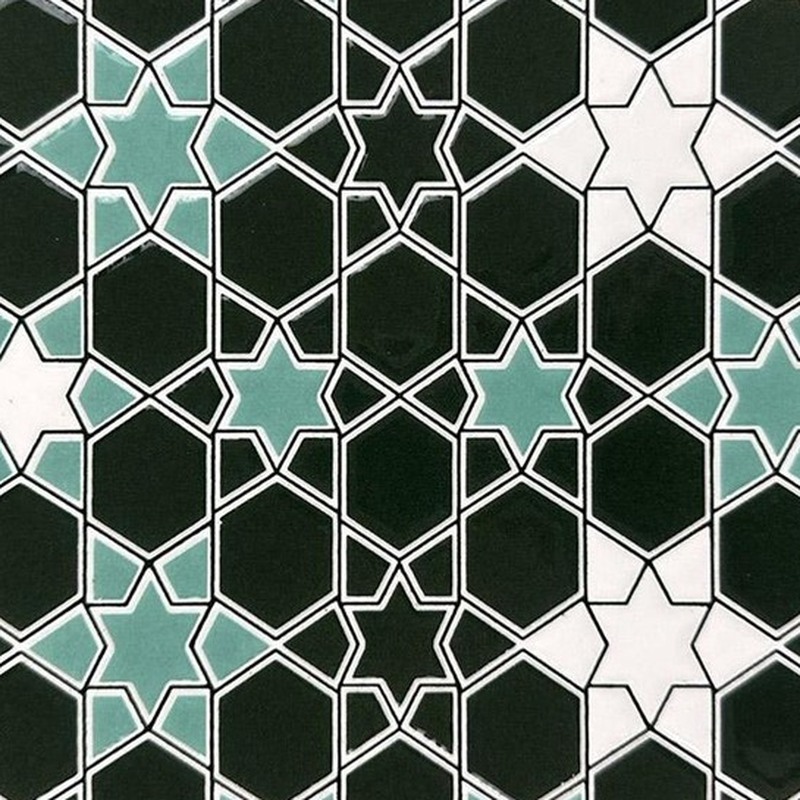 200x200mm Green Black Geometric Lattice Tiles TQ39-MOSC198206