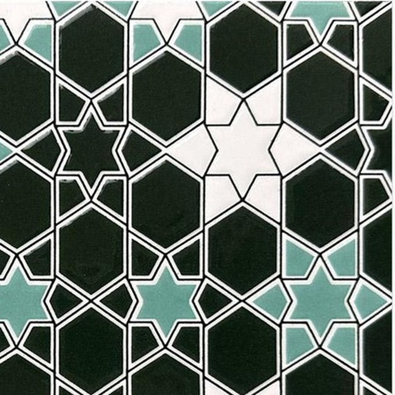 200x200mm Green Black Geometric Lattice Tiles TQ39-MOSC198206