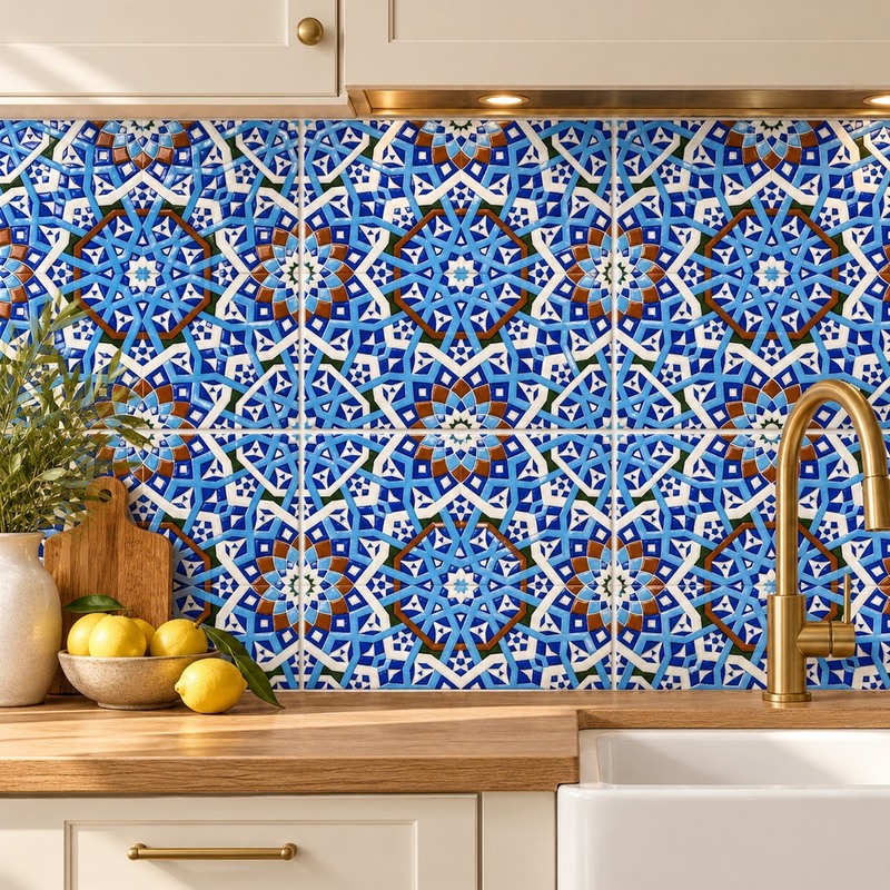 200x200mm Blue Multicolour Star Geometry Tiles TQ39-MOSC198207