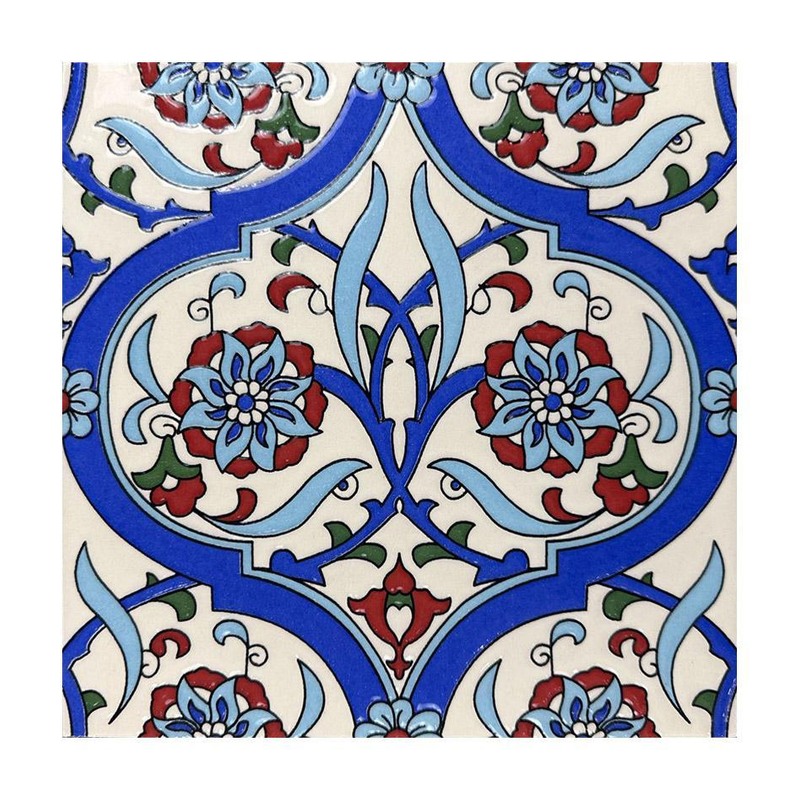 200x200mm Blue Red Floral Scroll Tiles TQ39-MOSC198801