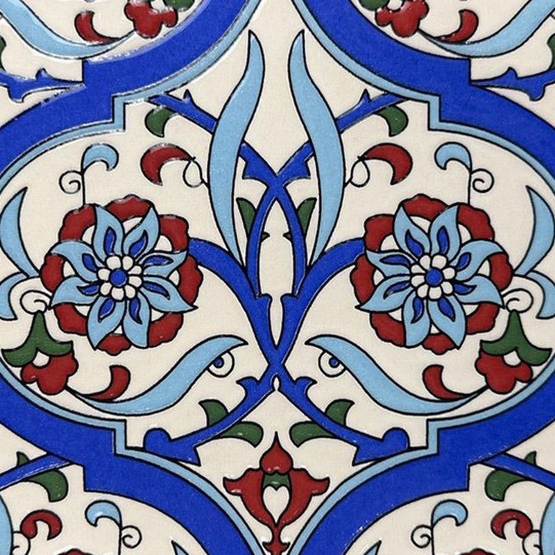 200x200mm Blue Red Floral Scroll Tiles TQ39-MOSC198801
