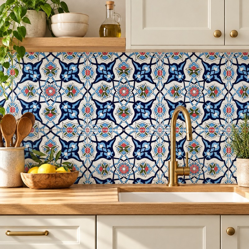 200x200mm Blue White Floral Scroll Tiles TQ39-MOSC198811