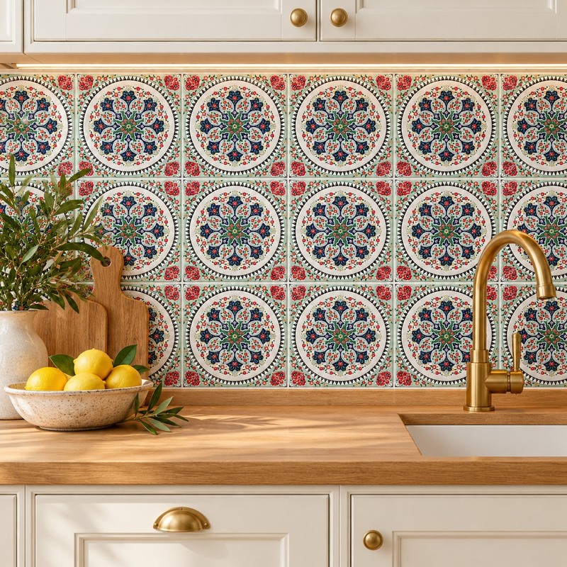 100x100mm Multicolour Floral Medallion Tiles TQ39-MOSC62010