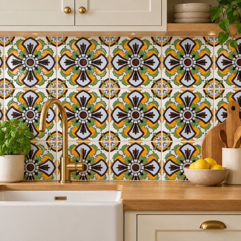 100x100mm Multicolour Geometric Flower Tiles TQ39-MOSC62011