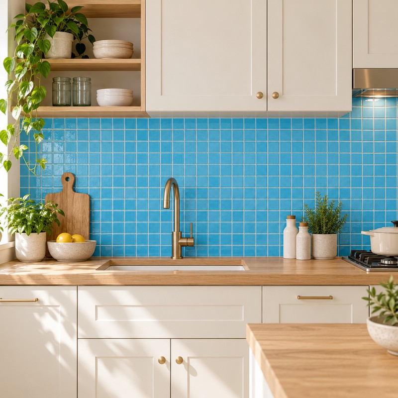 48x48mm Sky Blue Ice Crack Porcelain Mosaic Tiles TQ24-4822-2