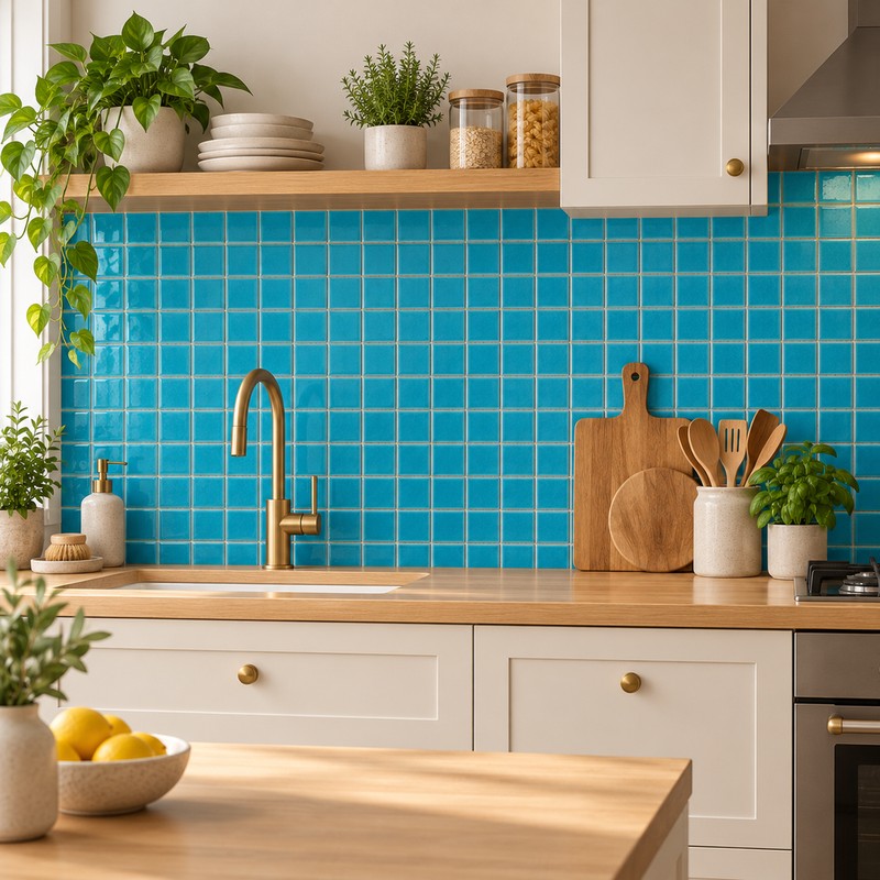 48x48mm Turquoise Blue Ice Crack Porcelain Mosaic Tiles TQ24-4822-3