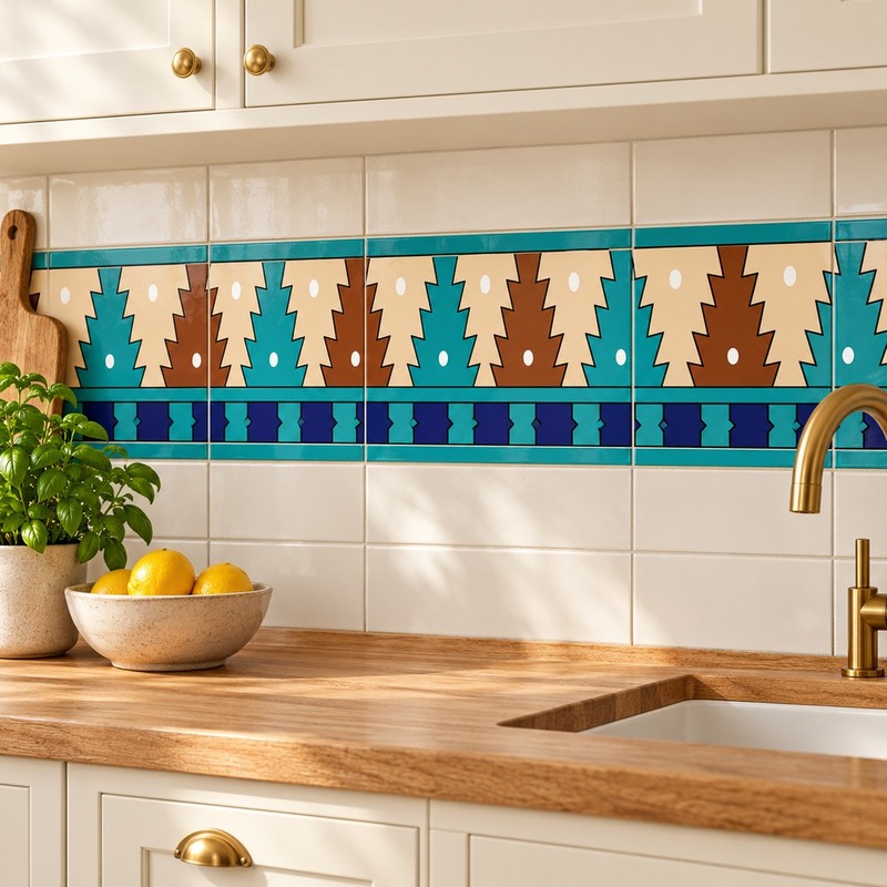 150x300mm Teal Ochre Stepped Border Tiles TQ39-CN15L20