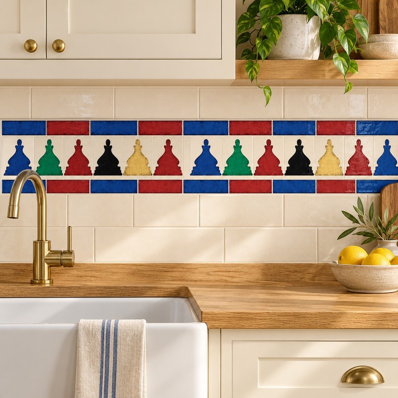 150x300mm Multicolour Silhouette Border Tiles TQ39-CN15L29